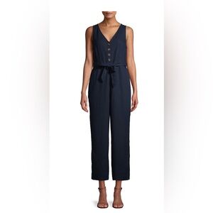Time and Tru Sleeveless Linen Jumpsuit with Tie Belt